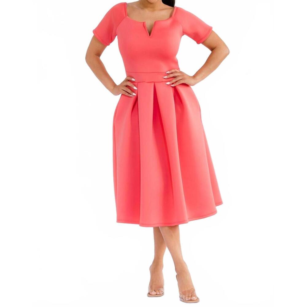 NEW KAREN KANE pleated midi dress in coral